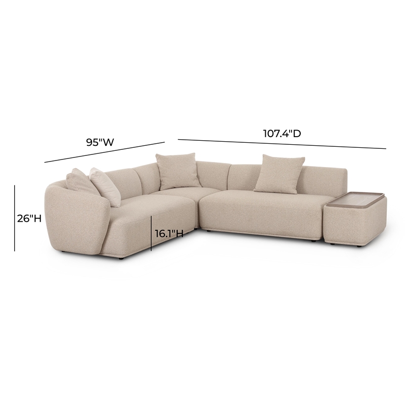 Pemberly Row Contemporary Cream Boucle 4-Piece Right Chaise Sectional