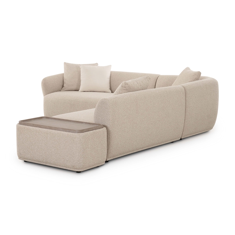 Pemberly Row Contemporary Cream Boucle 4-Piece Right Chaise Sectional