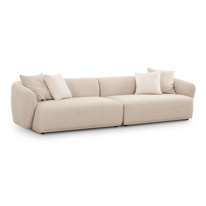 Pemberly Row Upholstered Contemporary Accent Cream Boucle 4-Seater Sofa