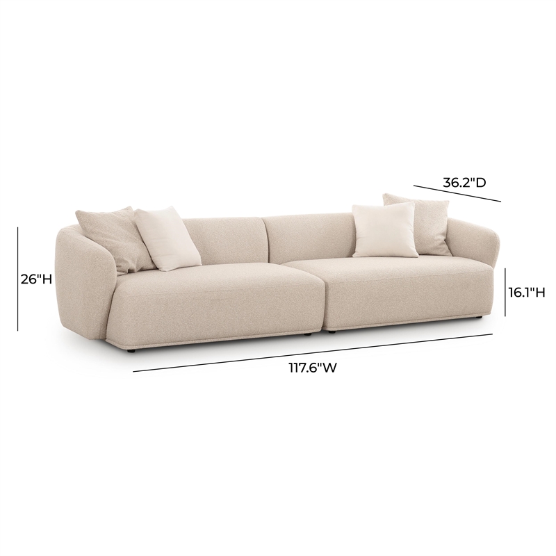 Pemberly Row Upholstered Contemporary Accent Cream Boucle 4-Seater Sofa