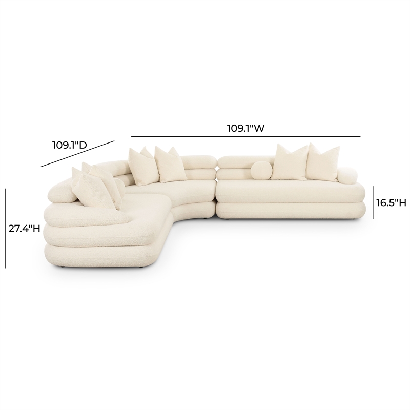 Pemberly Row Contemporary Cream Boucle Modular Curved Sectional