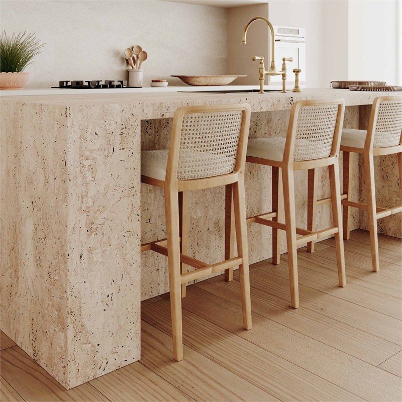 Pemberly Row Contemporary Performance Tweed and Rattan Counter Stool