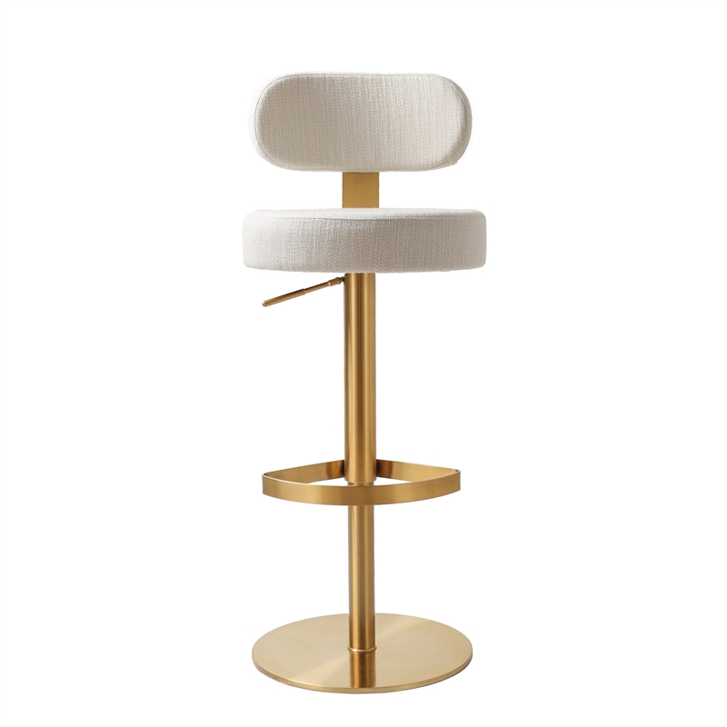 Pemberly Row Cream Textured Performance Fabric Adjustable Stool