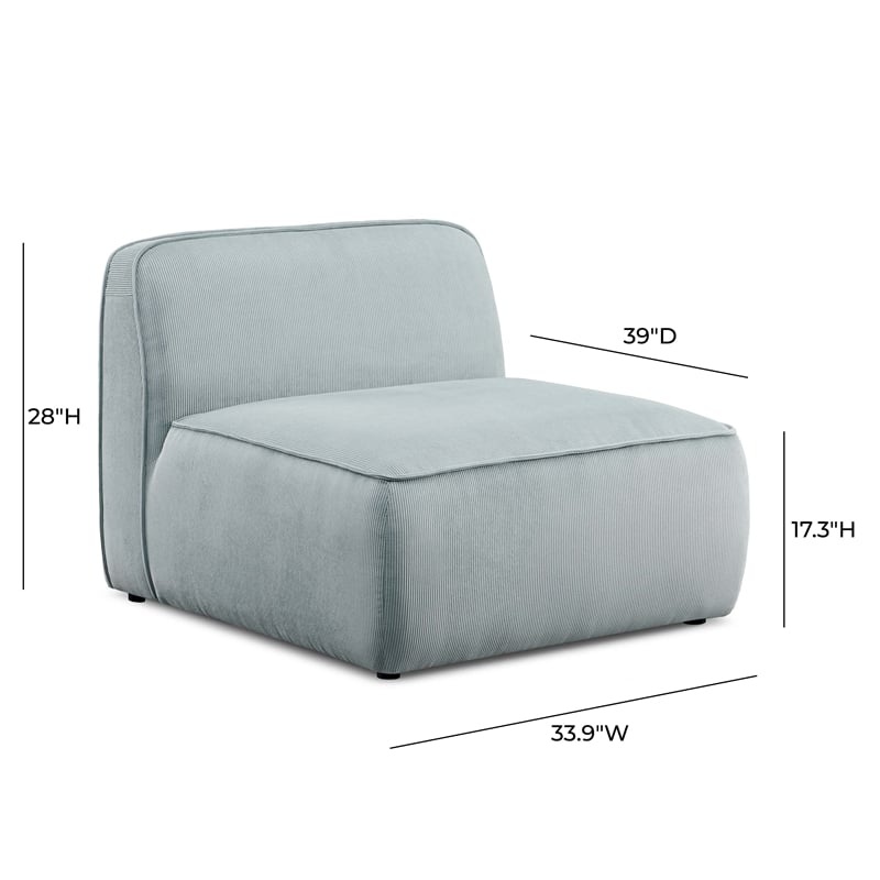 Pemberly Row Seafoam Performance Corduroy Velvet Armless Chair