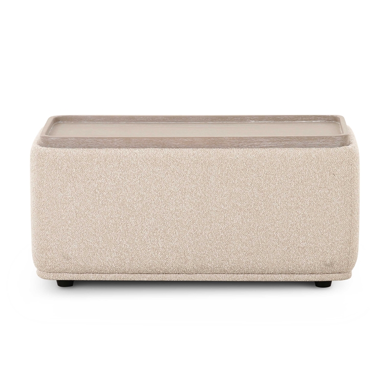 Pemberly Row Contemporary Accent Cream Finish Boucle Ottoman Table