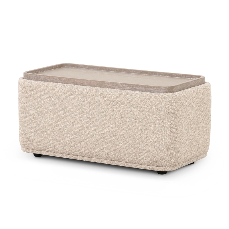 Pemberly Row Contemporary Accent Cream Finish Boucle Ottoman Table