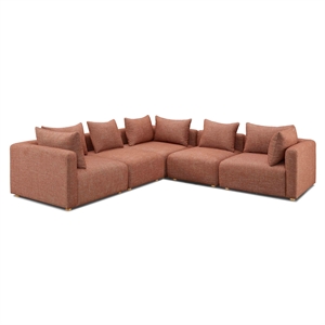 Pemberly Row Red Textured Fabric 5-Piece Modular L-Sectional