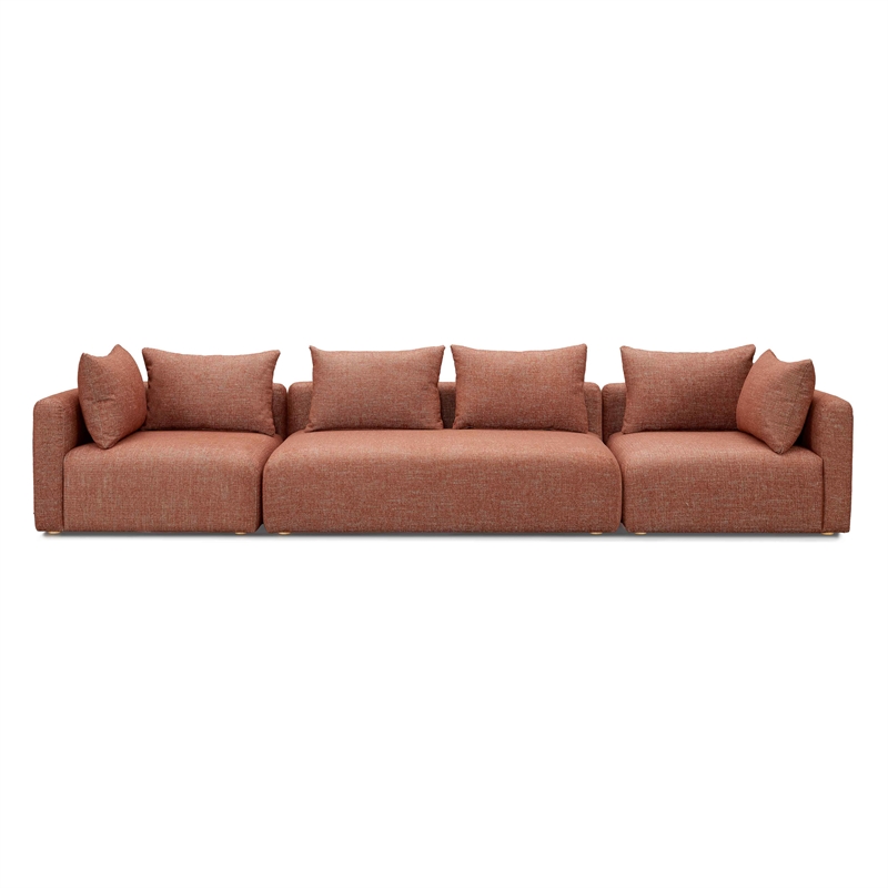 Pemberly Row Contemporary Red Textured Fabric 145 inch Long Sofa