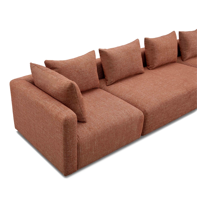 Pemberly Row Contemporary Red Textured Fabric 145 inch Long Sofa