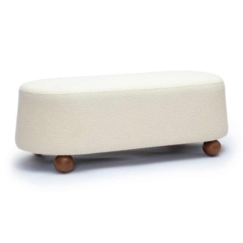 Pemberly Row Upholstered Fabric Contemporary Accent Cream Boucle Large Ottoman