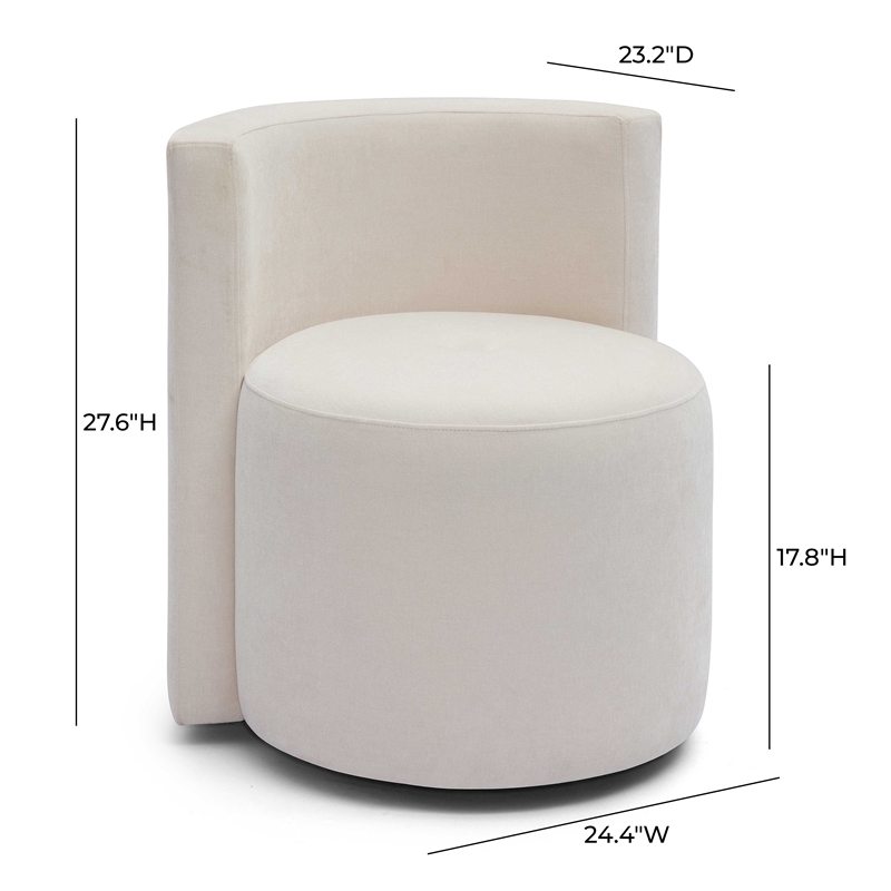 Pemberly Row Contemporary Cream Upcycled Velvet Rolling Desk Chair