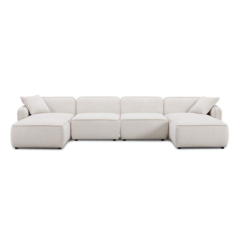 Pemberly Row White Sand Performance Corduroy Velvet 6-Piece Modular U-Sectional
