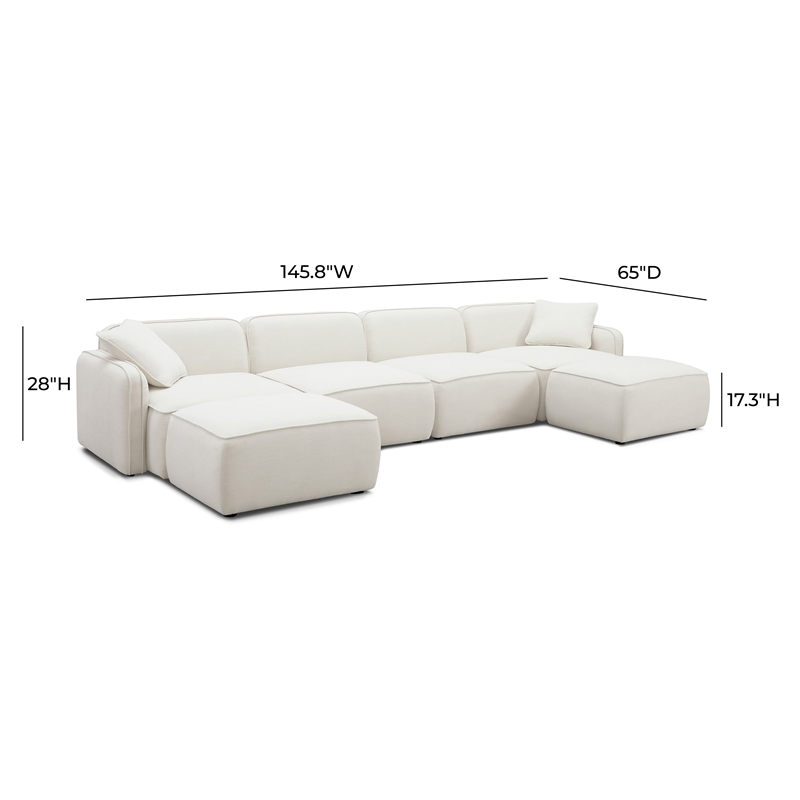 Pemberly Row Sand Upcycled Linen 6-Piece Modular U-Sectional