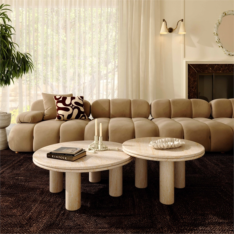 Pemberly Row Faux Travertine Indoor/Outdoor Nesting Accent Tables