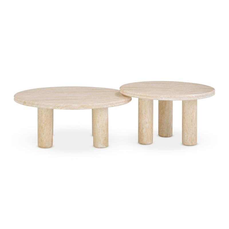 Pemberly Row Faux Travertine Indoor/Outdoor Nesting Accent Tables