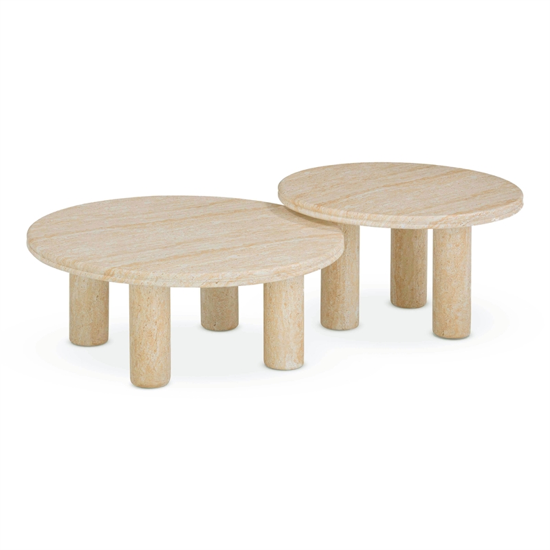 Pemberly Row Faux Travertine Indoor/Outdoor Nesting Accent Tables