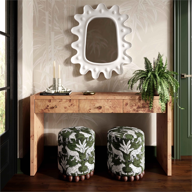 Pemberly Row Contemporary Olive Green Leopard Jacquard Ottoman