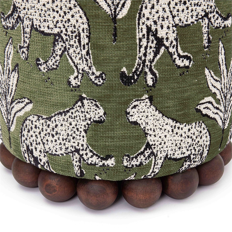 Pemberly Row Contemporary Olive Green Leopard Jacquard Ottoman
