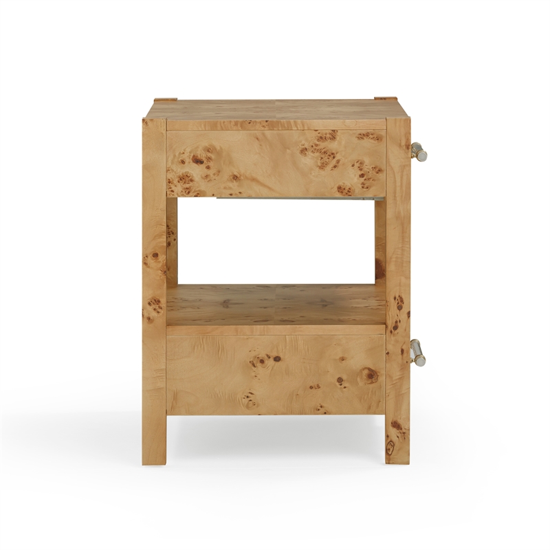 Pemberly Row Contemporary Accent Honey Burl Wooden Nightstand