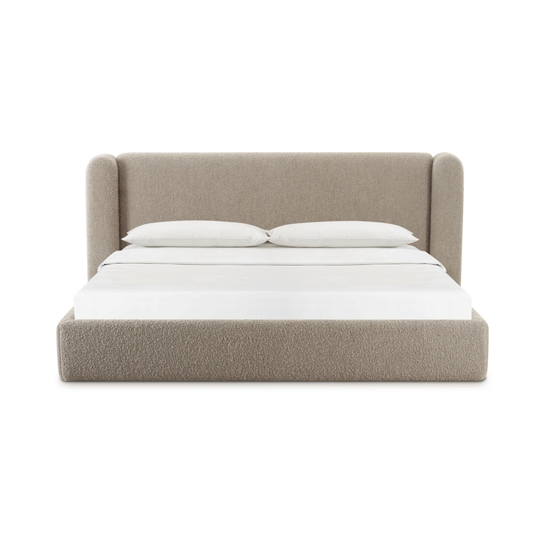Pemberly Row Contemporary Accent Tan Upholstered Rich Boucle King Bed
