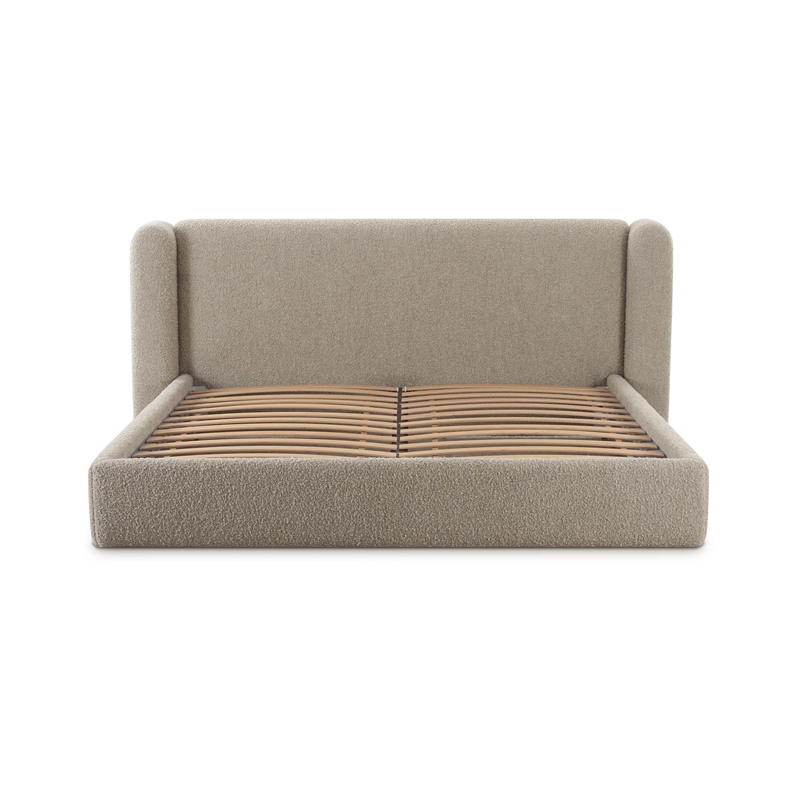 Pemberly Row Contemporary Accent Tan Upholstered Rich Boucle King Bed