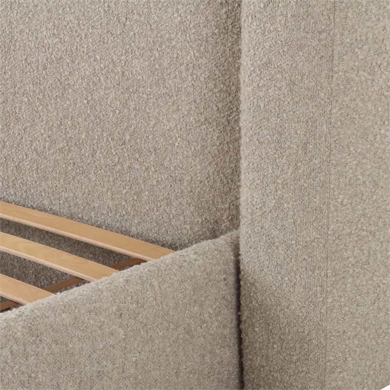 Pemberly Row Contemporary Accent Tan Upholstered Rich Boucle King Bed
