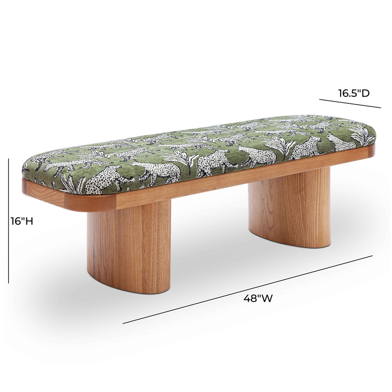 Pemberly Row Contemporary Olive Green Leopard Jacquard Bench