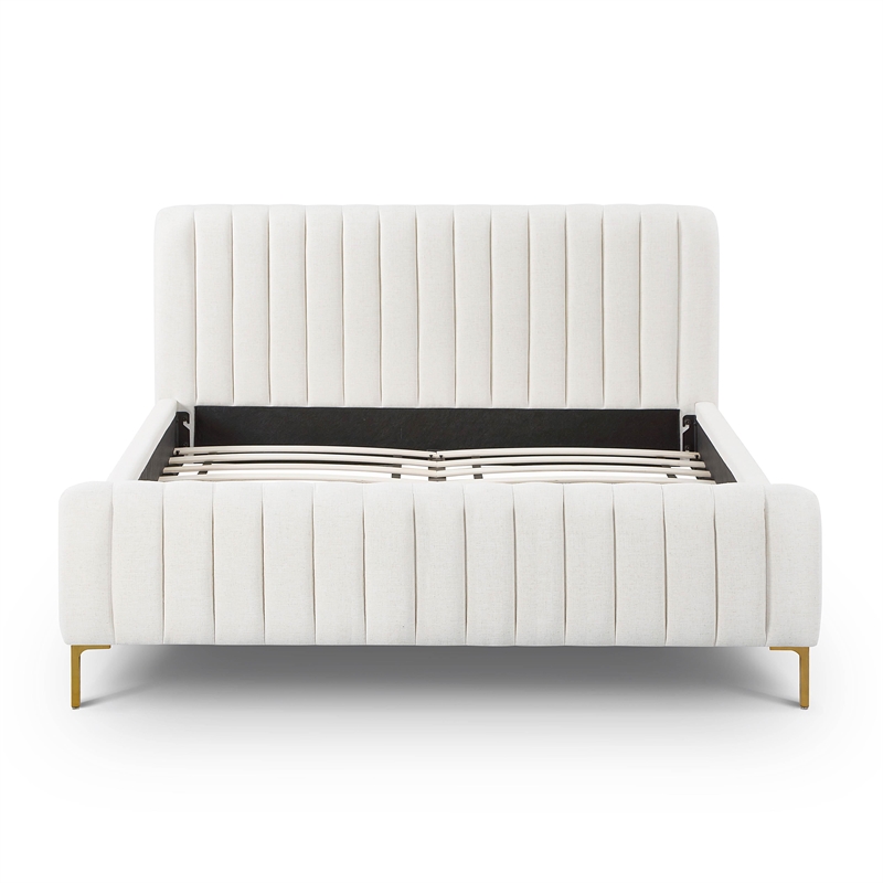 Pemberly Row Contemporary Accent Natural Upcycled Linen Queen Bed