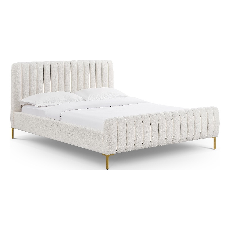 Pemberly Row Contemporary Accent Natural Upcycled Linen Queen Bed
