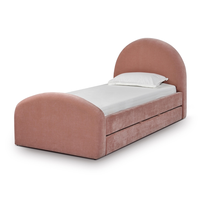 Pemberly Row Contemporary Moon Rose Upcycled Chenille Twin Trundle Bed