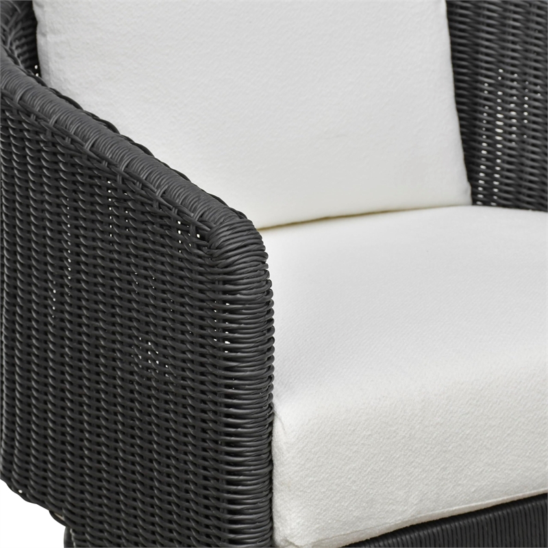 Pemberly Row Black Rattan Performance Fabric Outdoor Armchair