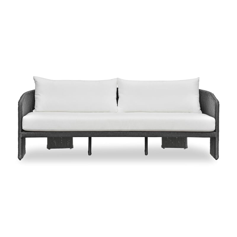 Pemberly Row Contemporary Black Rattan Performance Fabric Outdoor Sofa
