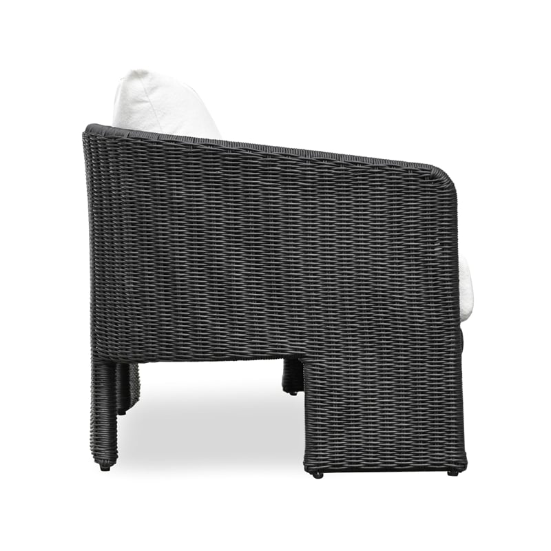 Pemberly Row Contemporary Black Rattan Performance Fabric Outdoor Sofa