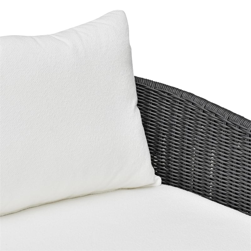 Pemberly Row Contemporary Black Rattan Performance Fabric Outdoor Sofa