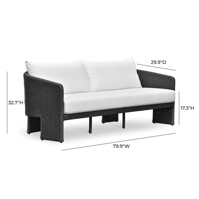 Pemberly Row Contemporary Black Rattan Performance Fabric Outdoor Sofa