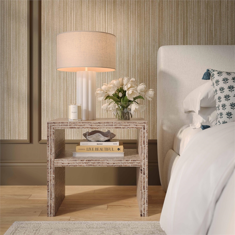 Pemberly Row Contemporary Accent Lavender Capiz Shell Nightstand