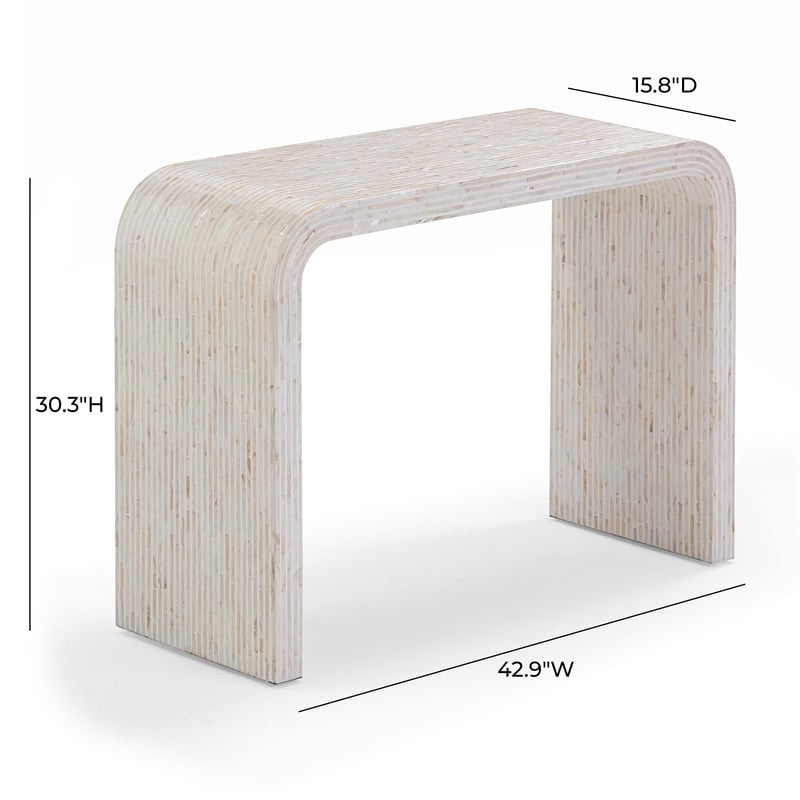 Pemberly Row Contemporary Accent Cream Capiz Shell Console Table