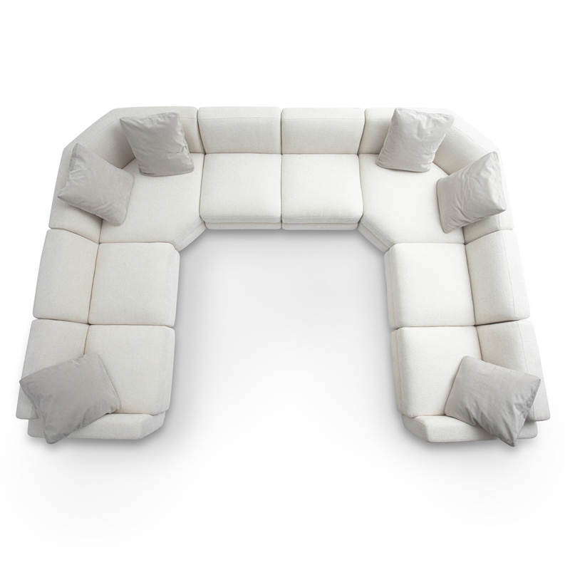 Pemberly Row Contemporary Cream Chenille Modular Large U-Sectional