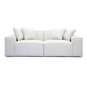 Pemberly Row Contemporary Cream Chenille Basketweave Modular Loveseat