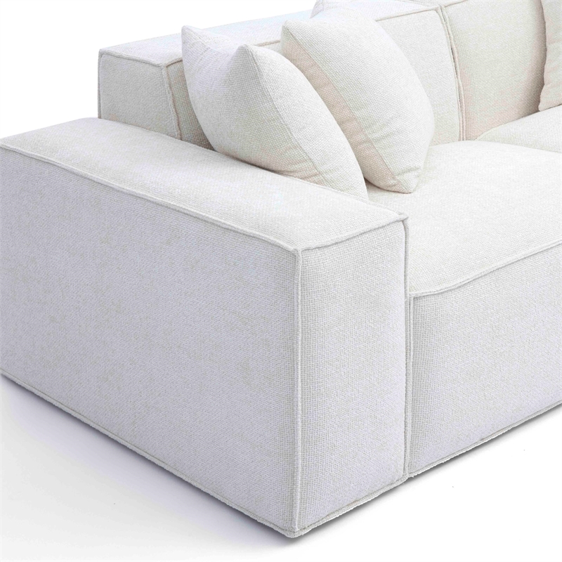 Pemberly Row Contemporary Cream Chenille Basketweave Modular Loveseat