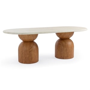 Pemberly Row Travertine Concrete Indoor / Outdoor 87&quot Long Dining Table