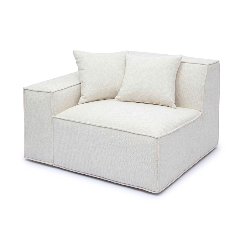 Pemberly Row Contemporary Cream Chenille Basketweave LAF Corner Chair