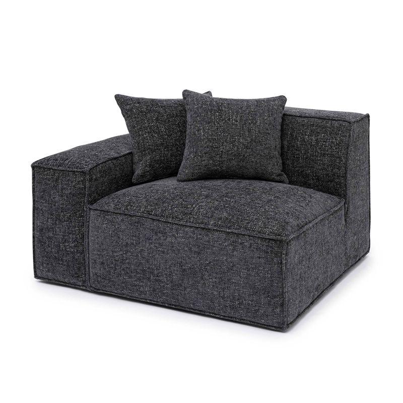 Pemberly Row Contemporary Charcoal Chenille Basketweave LAF Corner Chair
