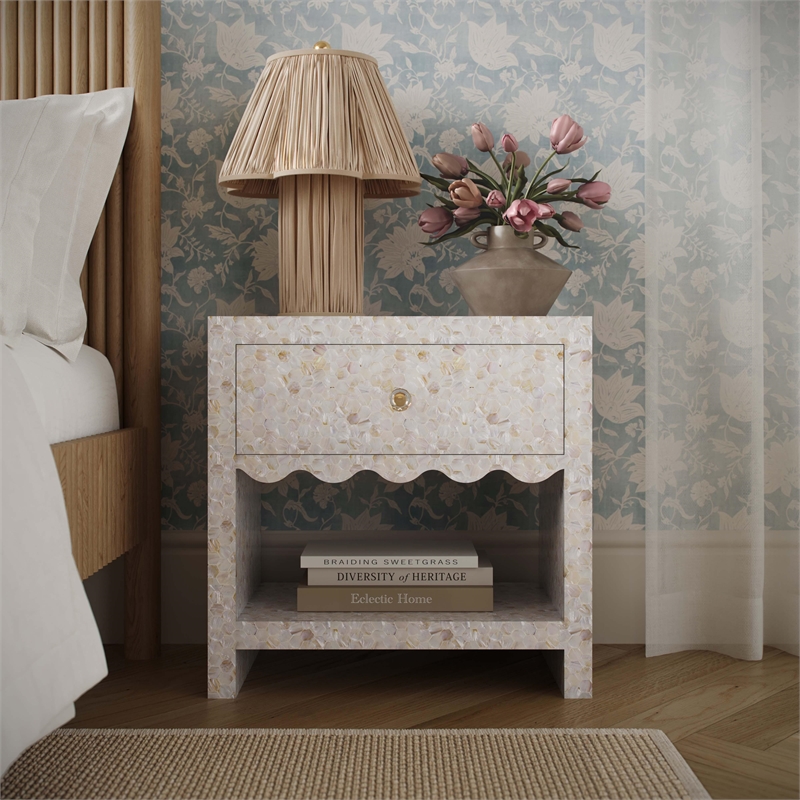 Pemberley Row Mother of Pearl Natural Nightstand Rectangular Fully Assembled 21.7