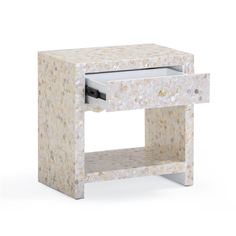 Pemberley Row Mother of Pearl Natural Nightstand Rectangular Fully Assembled 21.7