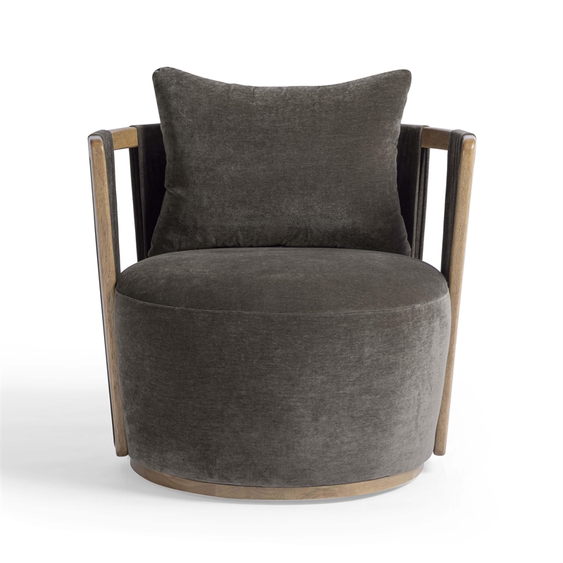Pemberly Row Contemporary Chocolate Brown Upcycled Fabric Swivel Chair