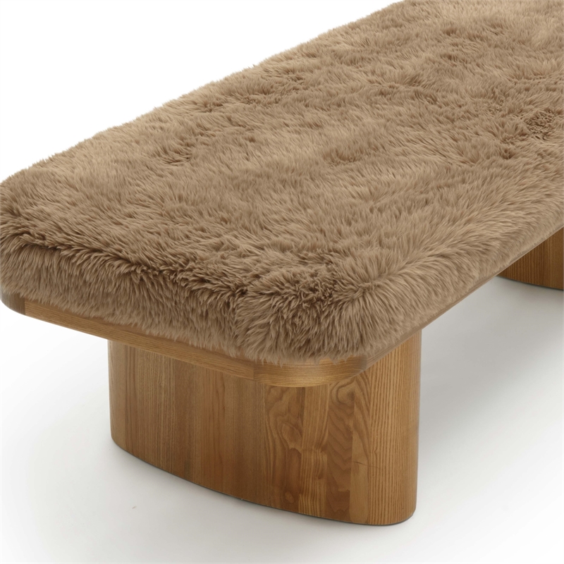 Pemberly Row Contemporary Taupe Straight Vegan Shearling Large Bench