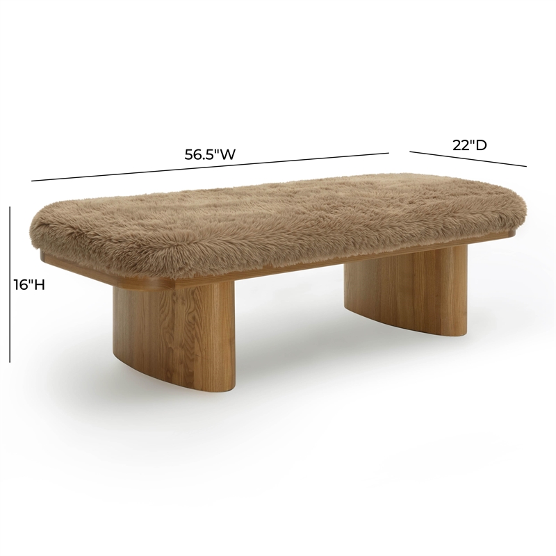 Pemberly Row Contemporary Taupe Straight Vegan Shearling Large Bench