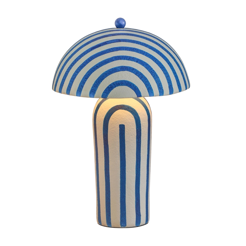 Pemberly Row Contemporary Blue Striped Papier Mache Table Lamp