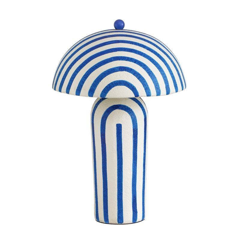 Pemberly Row Contemporary Blue Striped Papier Mache Table Lamp